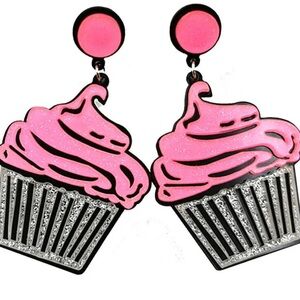 Playful Pink and Black Cupcake Earrings